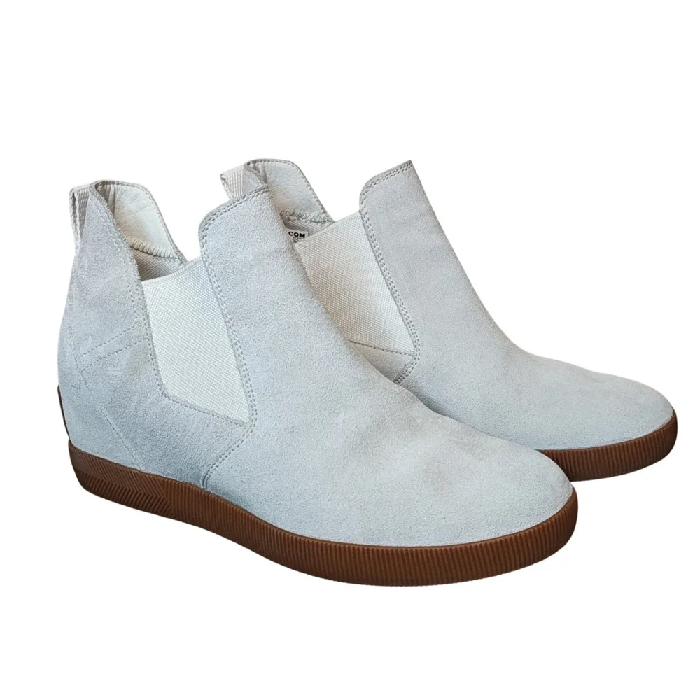 Sorel Out N About III Chelsea Boots Womens 11 Salt Grey Suede Wedge NL4911-191